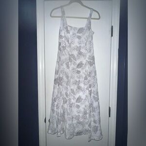 NWT - Aakaa White Maxi Dress with Gray Leaf Print